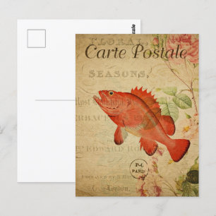 Vintage Sepia Orange Goldfish Postcard