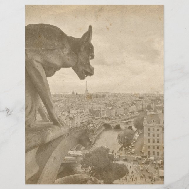 Vintage Sepia Paris Gargoyle Scrapbook Paper (Front)