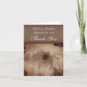 Vintage Sepia Peony Personalized Floral Wedding  Thank You Card