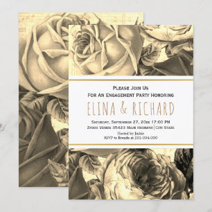 Vintage sepia rose floral wedding engagement party invitation