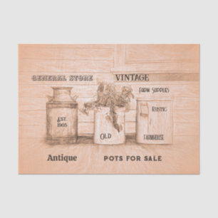 Vintage Sepia Rustic Script Art Country Jugs Tissue Paper
