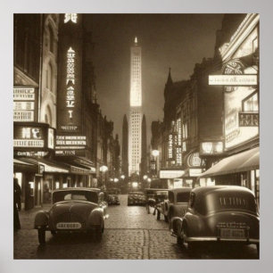 Vintage Sepia Scene 1930s car Fantasy 2 Poster