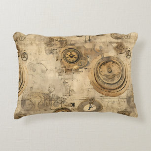 Vintage Sepia Steampunk Clocks and Mechanical Gear Accent Pillow