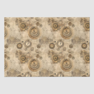 Vintage Sepia Steampunk Clocks and Mechanical Gear Tissue Paper