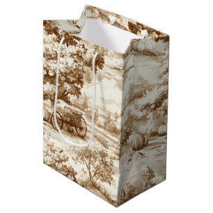 Vintage Sepia Thanksgiving Pumpkin Toile Pattern Medium Gift Bag