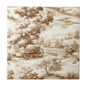 Vintage Sepia Thanksgiving Pumpkin Toile Pattern Tile