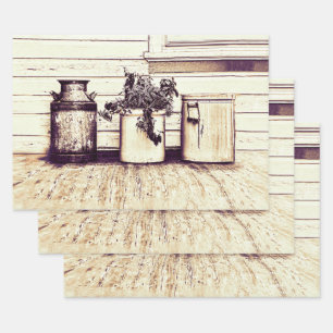 Vintage Sepia Tone Rustic Country Jugs Wrapping Paper Sheet