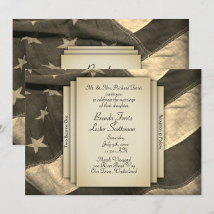Vintage Sepia USA Flag Wedding Invitation