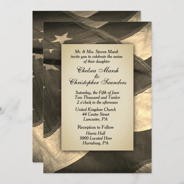 Vintage Sepia USA Flag Wedding Invitation (Front/Back)