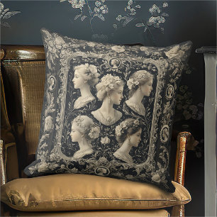 Vintage Sepia Victorian Cameos Dark Grey Throw Pillow