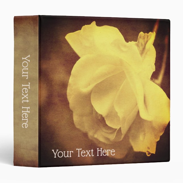 Vintage Sepia White Rose Personalized Binder (Front/Spine)