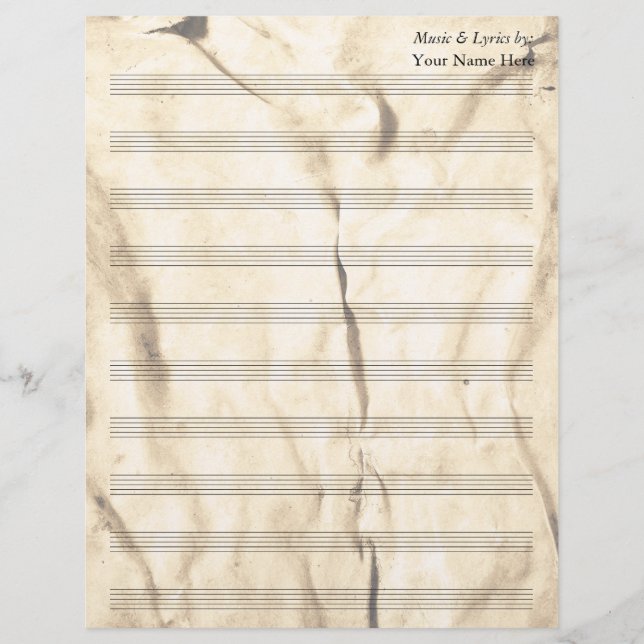 Vintage Sepia Wrinkled  Blank Sheet Music 10 Stave (Front)
