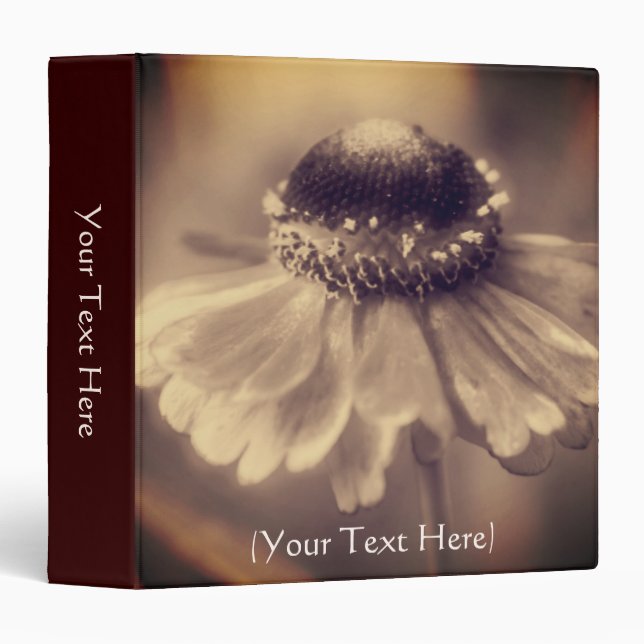 Vintage Sepia Zinnia Flower Personalized Binder (Front/Spine)