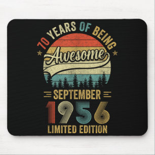 Vintage September 1956 70 Years Old 70th Birthday Mouse Pad