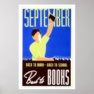 Vintage september back to work, school, books WPA Poster