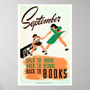 Vintage september back to work, school, books WPA Poster