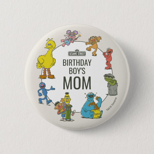 Vintage Sesame Street Characters Birthday 2 Inch Round Button (Front)