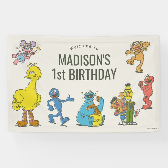 Vintage Sesame Street Characters Birthday Banner (Horizontal)