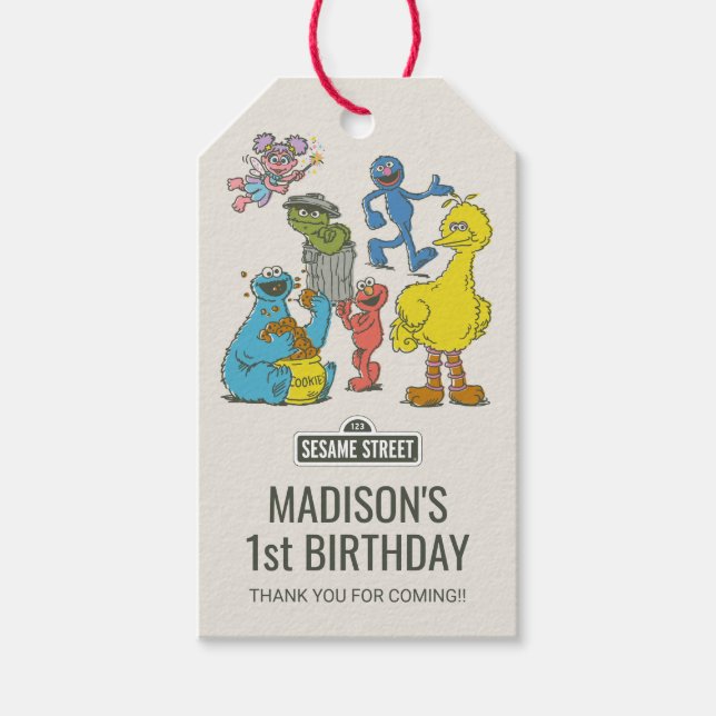 Vintage Sesame Street Characters Birthday Gift Tag (Front)