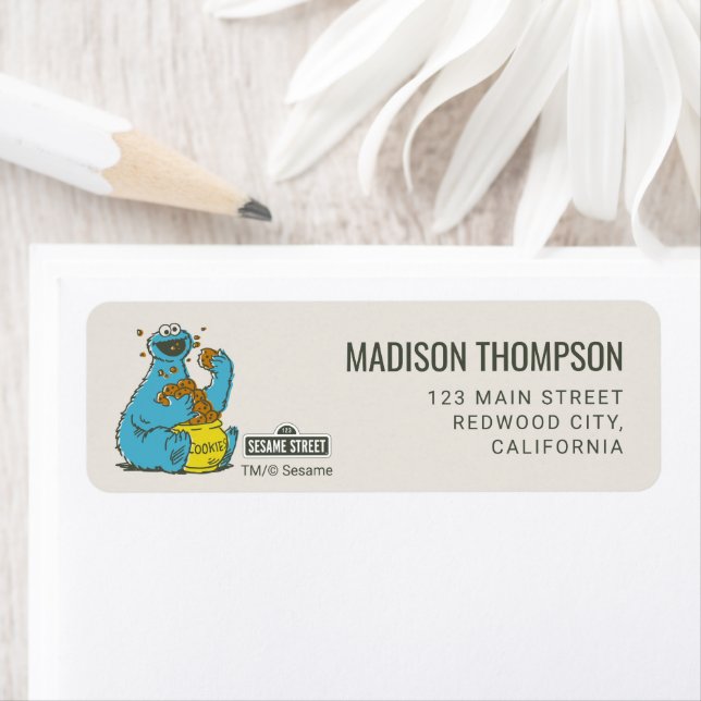 Vintage Sesame Street Characters Birthday Label (En situation)