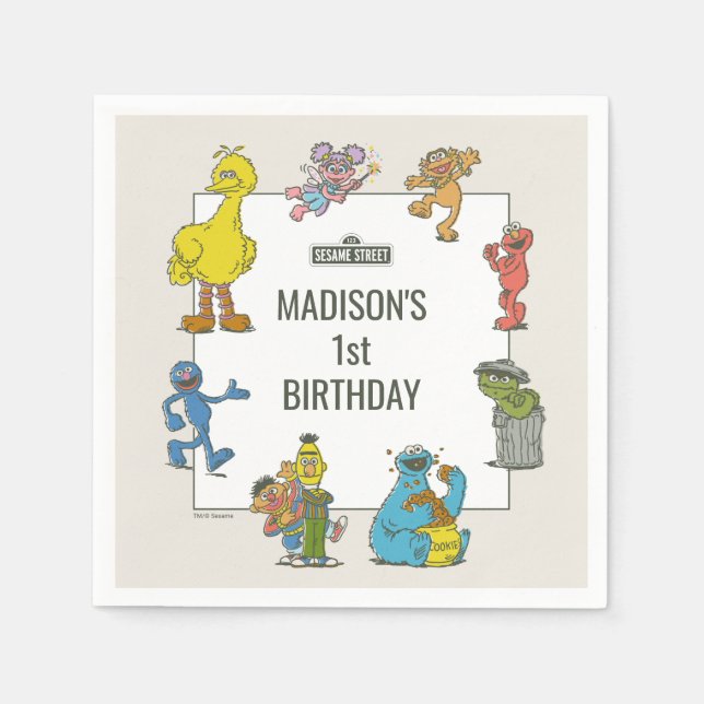 Vintage Sesame Street Characters Birthday Napkin (Front)