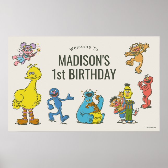 Vintage Sesame Street Characters Birthday Poster (Front)