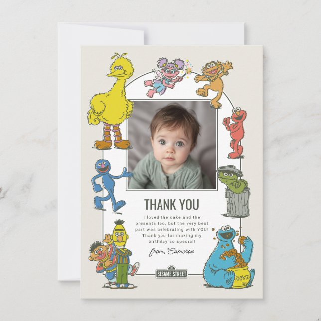 Vintage Sesame Street Characters Birthday Thank You Card (Front)