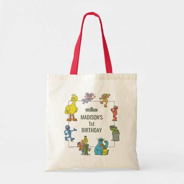 Vintage Sesame Street Characters Birthday Tote Bag (Front)