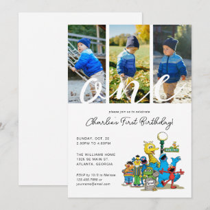 Vintage Sesame Street Pals   1st Birthday Photo Invitation