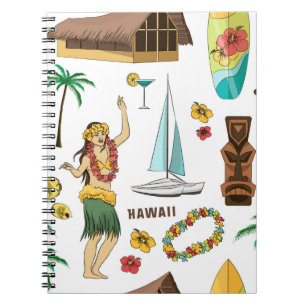  Vintage set pattern of Hawaiian icons and symbols Notebook
