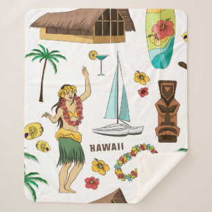  Vintage set pattern of Hawaiian icons and symbols Sherpa Blanket
