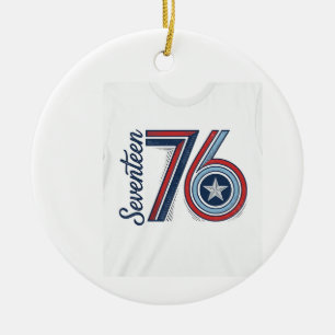 Vintage Seventeen 76 Patriotic Vector Shirt Design Ceramic Ornament