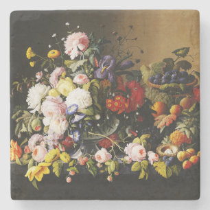 Vintage Severin Roesen Floral Fruit Still Life Stone Coaster