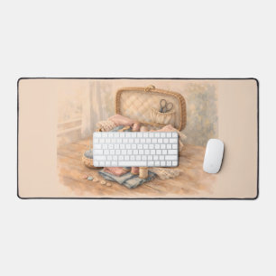 Vintage Sewing Basket Cottagecore Pastel Desk Mat