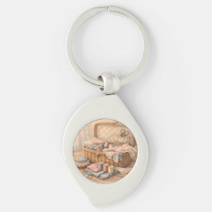 Vintage Sewing Basket Cottagecore Pastel Keychain