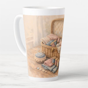 Vintage Sewing Basket Cottagecore Pastel Latte Mug