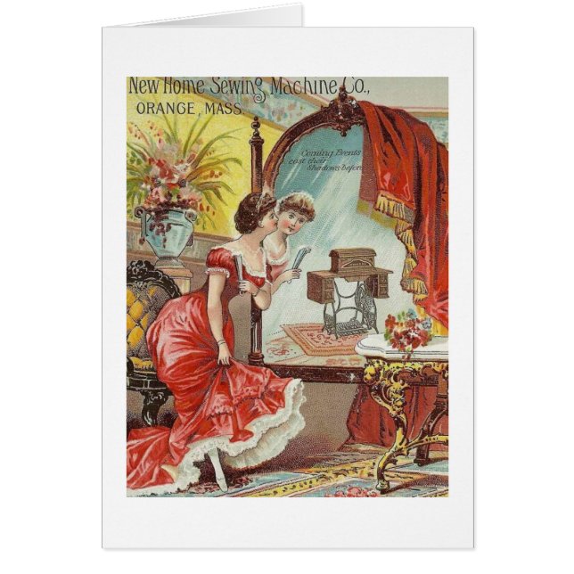 Vintage Sewing Machine Ad - Lady in Red, (Front)