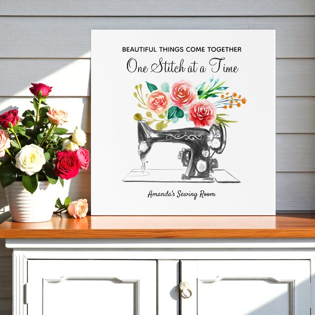 Vintage Sewing Machine Black White Quote Canvas Print (Creator Uploaded)