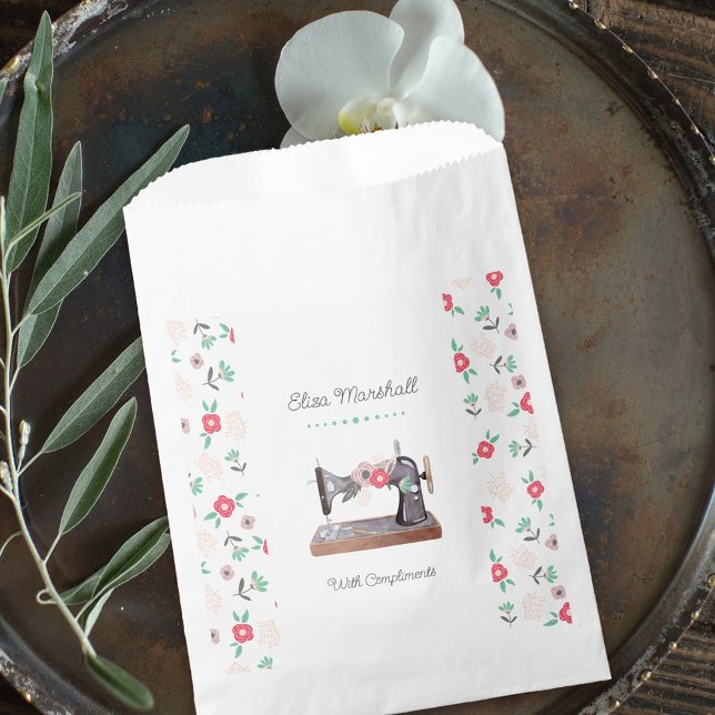 Vintage Sewing Machine Boho Floral Paper Bag (Paper bags with vintage sewing machine - perfect for small swatches, buttons etc)