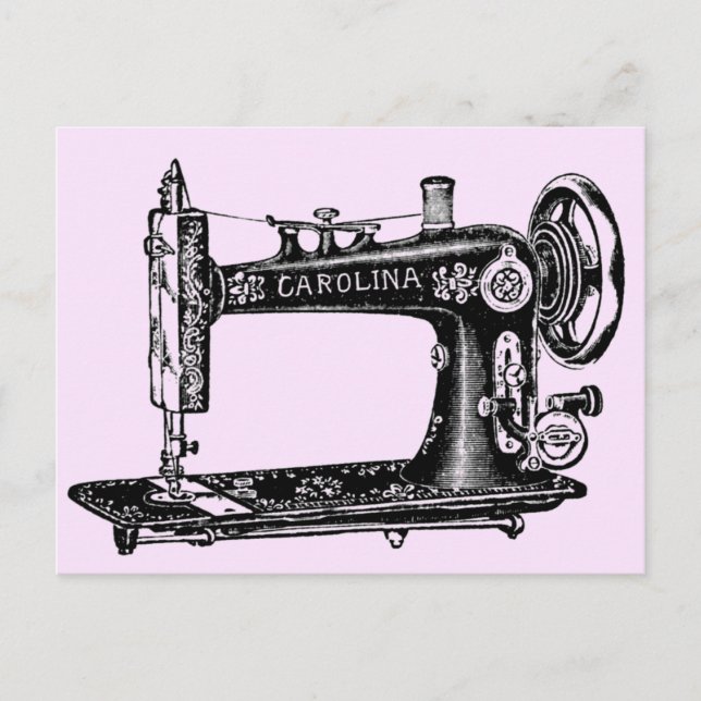 Vintage Sewing Machine Carolina in Pink Postcard (Front)