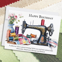 Vintage Sewing Machine Cotton Reels Happy Birthday