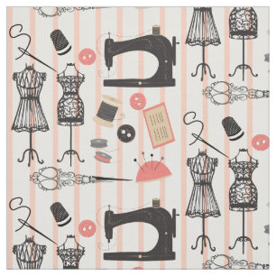 Vintage Sewing Machine Crafty Sew Theme Design Fabric