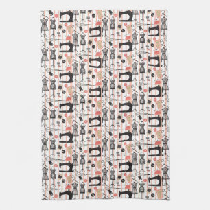 Vintage Sewing Machine Crafty Sew Theme Design Kitchen Towel