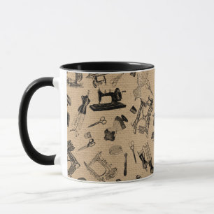 Vintage Sewing Machine Hand Crank Treadle Notions Mug