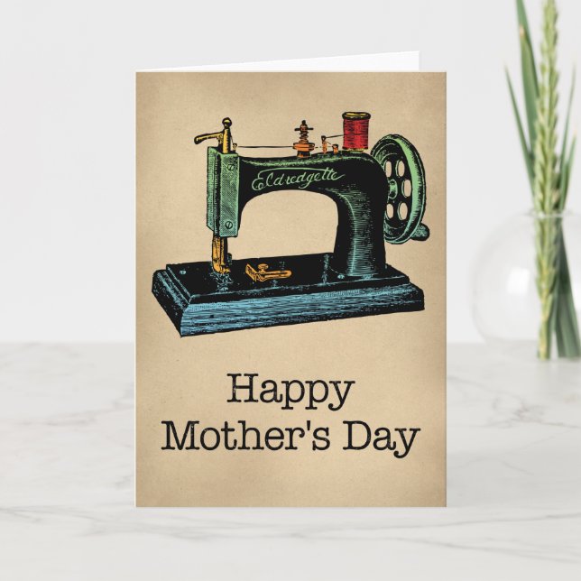 Vintage Sewing Machine Mother's Day Card (Front)