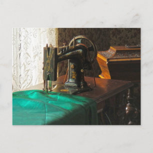 Vintage Sewing Machine Near Window Postcard