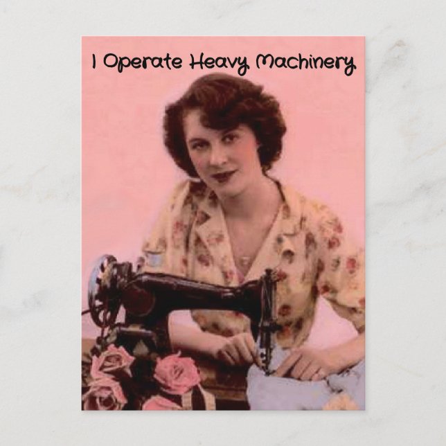 Vintage Sewing Machine Operating Heavy Machinery Postcard (Front)