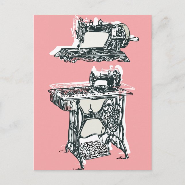 Vintage sewing machine postcard (Front)