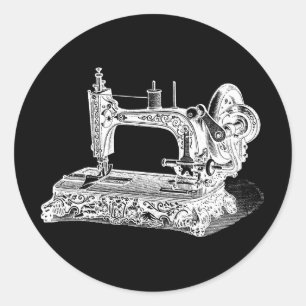 Vintage Sewing Machine Retro Machines White Black Classic Round Sticker