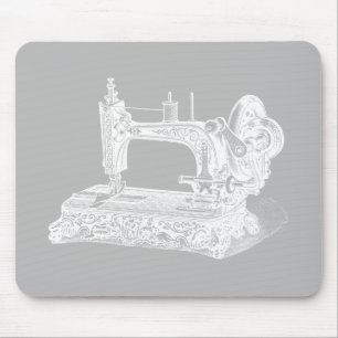 Vintage Sewing Machine - Retro Machines White Grey Mouse Pad